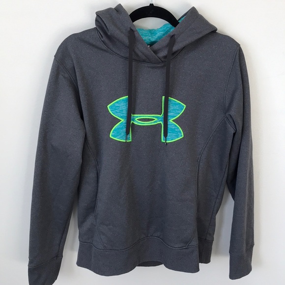 Under Armour Tops - Under Armour Neon & Gray Hoodie Sweatshirt Sz M